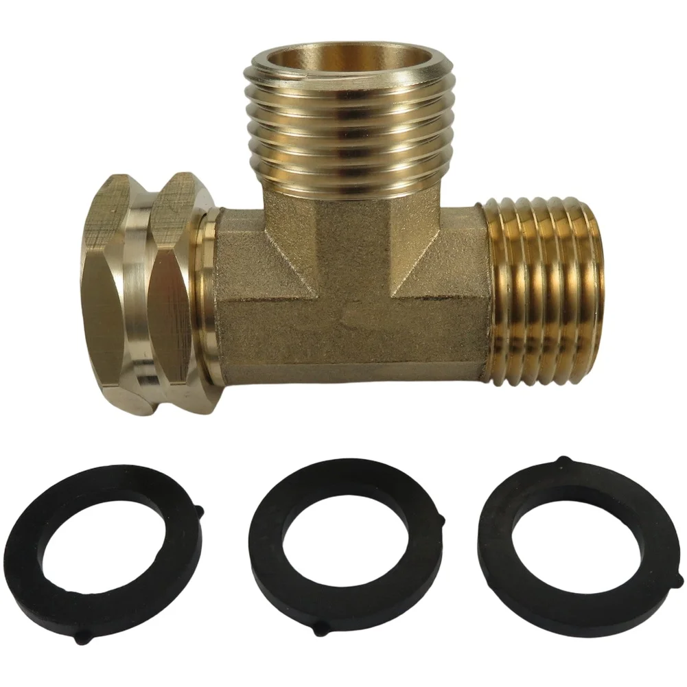 3-Way Brass Swivel Pipe Fitting Tee Adapter 3/4 GHT Female Male Male Threads for Hydraulic and Refrigeration Use