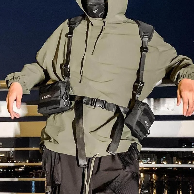 Tactical Backpack Vest Style Double Shoulder Hip Hop Dance Rapping Function Chest Bag High Street Work Waist Bag Oxford Cloth...