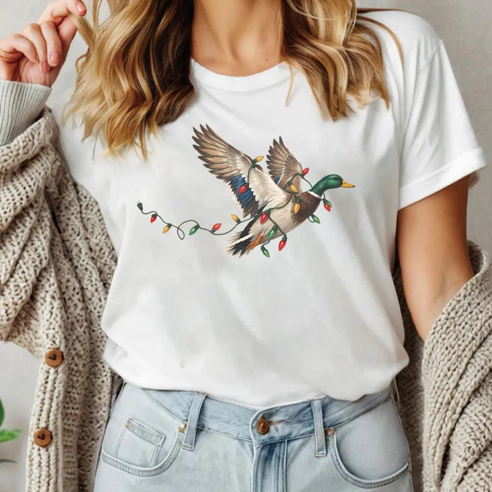 Christmas Mallard Duck T-shirt Painted Duck Hunting Tee Cute Christmas Waterfowl Tshirt Christmas Duck Hunter Short Sleeve Tops