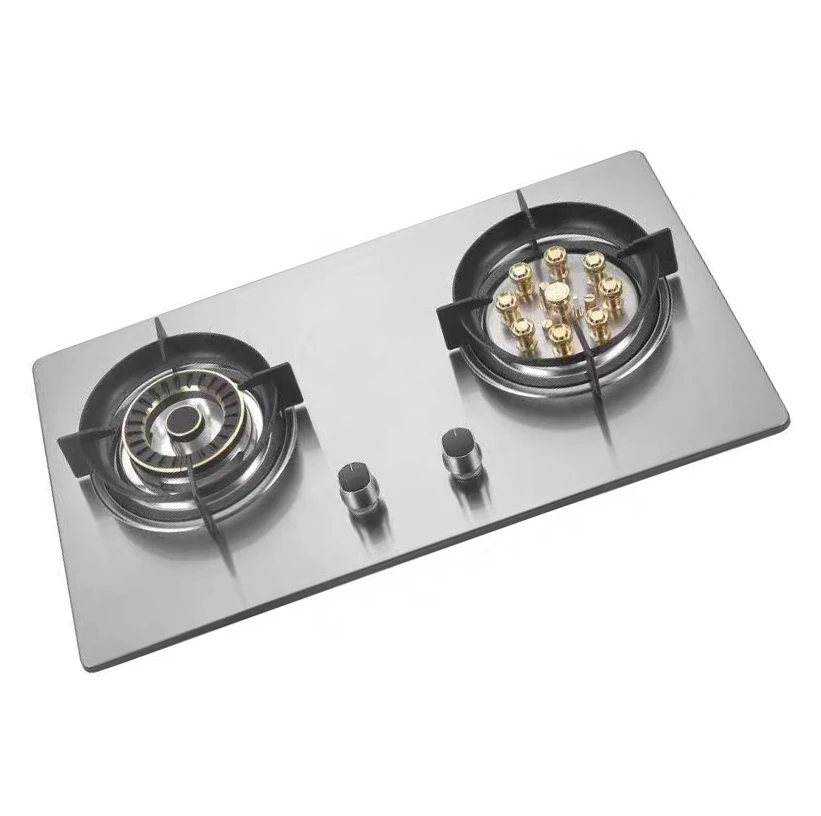 Cuisinière à gaz en acier inoxydable, haute qualité, 2 brûleurs, 9 soutes, couleur argent, nouvelle conception, expiration du verre, classe A, vente en gros