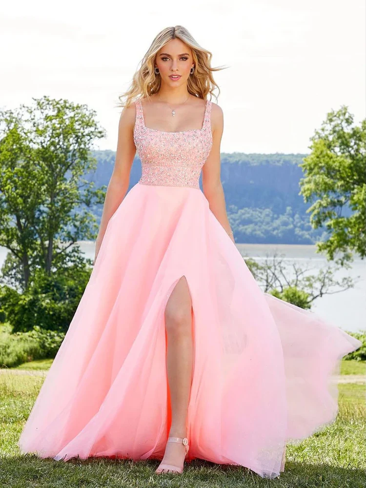 A-Line สายรัด Rhinestone Sparkly Prom ชุดแยก Tulle Evening Party Goens ชุดวันเกิดสำหรับสตรี