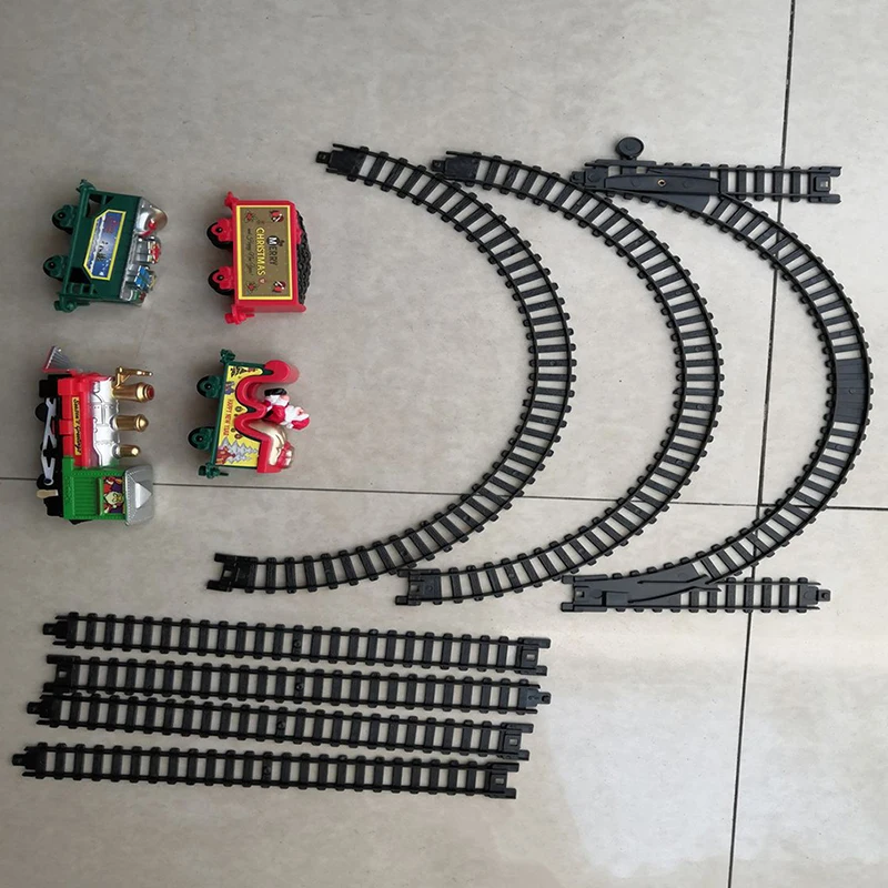 Christmas Train Electric Toys Christmas Tree Decoration Train Track Frame Railway Car with Sound&Light Rail Car Christmas Gifts