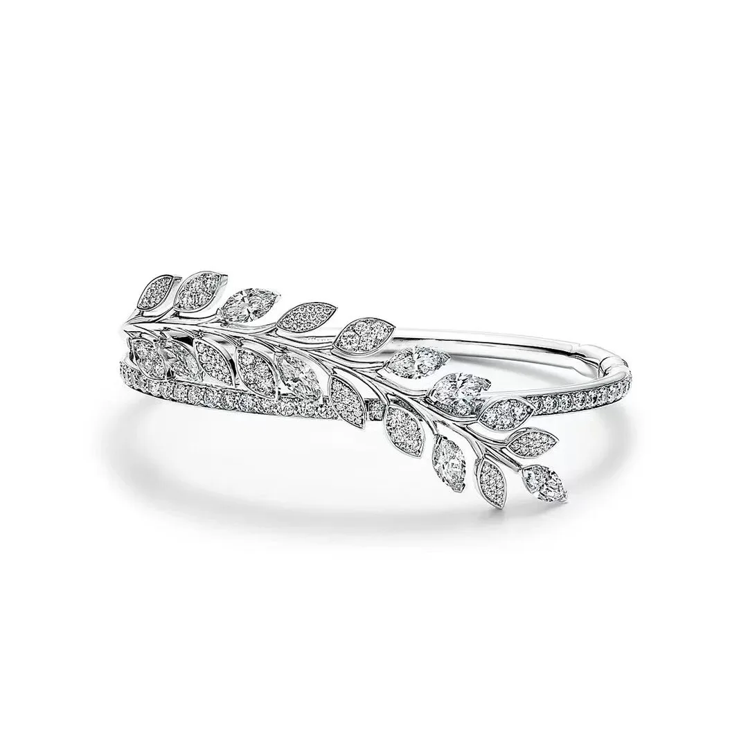 ZOCA 925 Sterling Silver White CZ Gemstones branch Leaves Close Bracelets & Bangles For Women Fashion Jewelry Wholesale