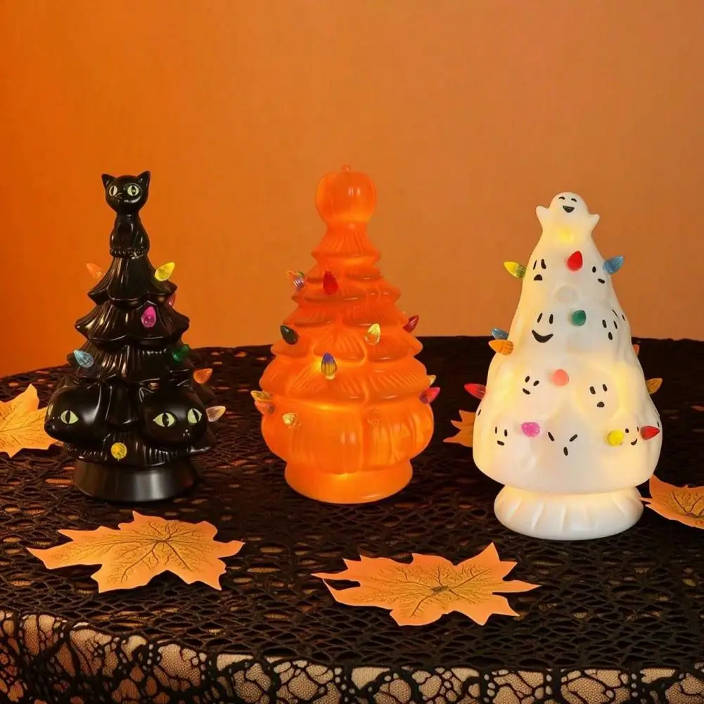 Halloween Pumpkin Lantern Handcrafted Resin Ornament Halloween Tree Decorations Resin Figurine with Pumpkin Black Cat for Indoor