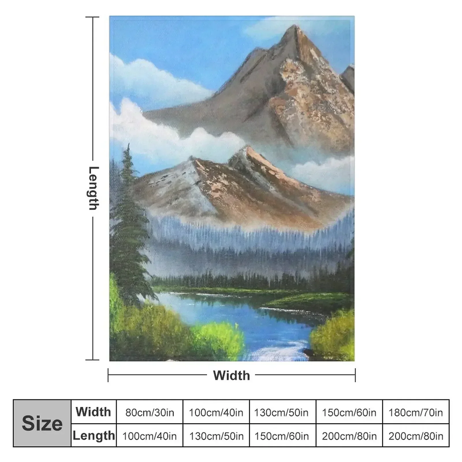 Bob Ross Inspired Landscape - Mountain Art Throw Blanket Blankets Sofas Of Decoration Flannel Fabric Blankets