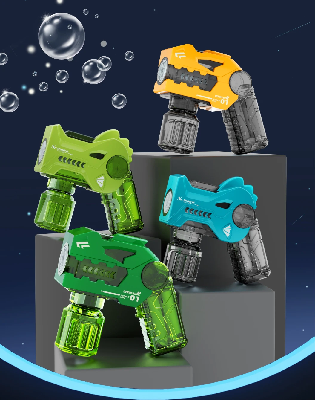 Automatic Bubble Gun Dinosaur Bubbles Machine Blowing Handheld with Light Toys for Kids Beach Outdoor Bubble Gifts