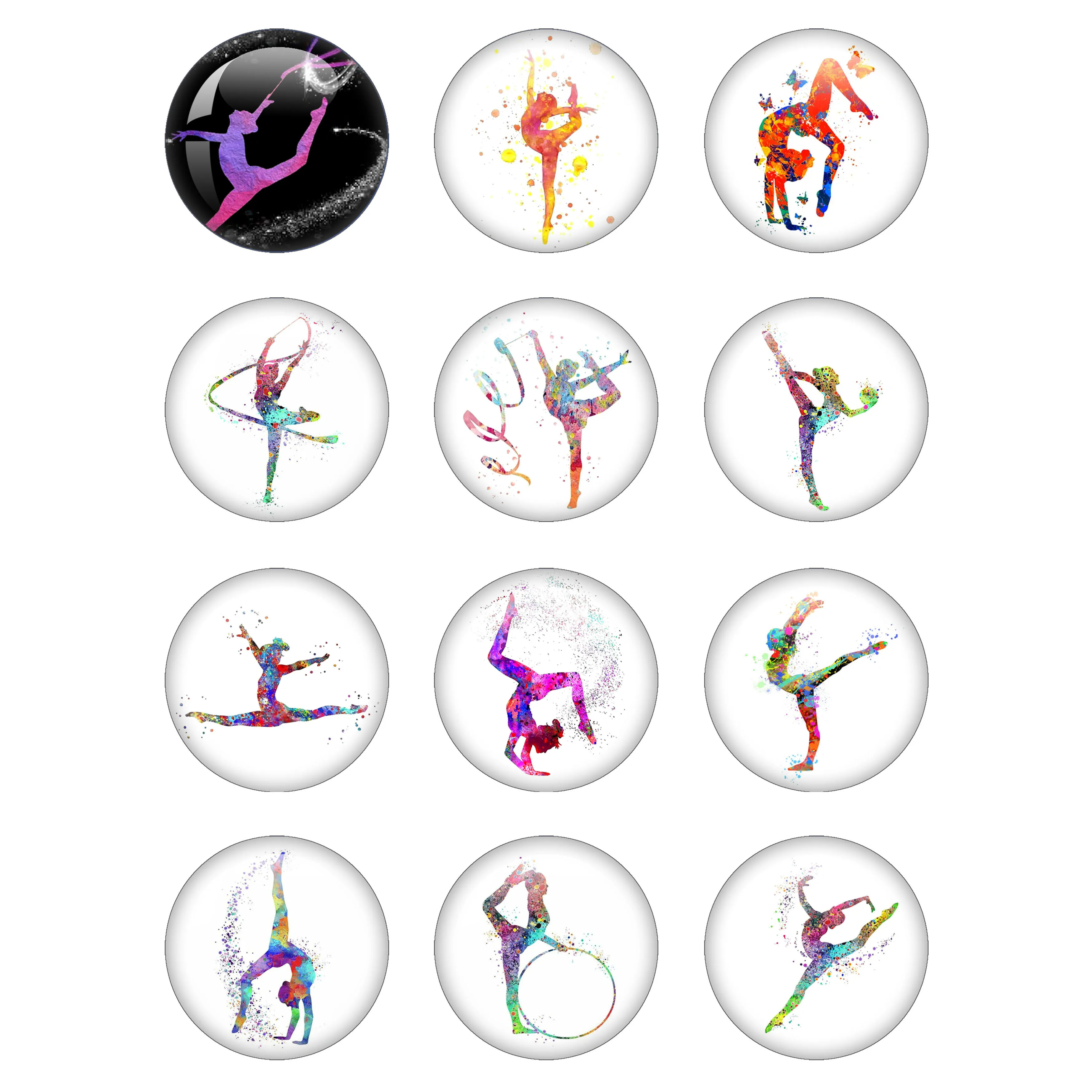 Fashion Rhythmic Gymnastics Dance Lover Jewelry Glass Cabochon10mm-40mm Dome Photo Glass Cabochon Flat Back Making Findings