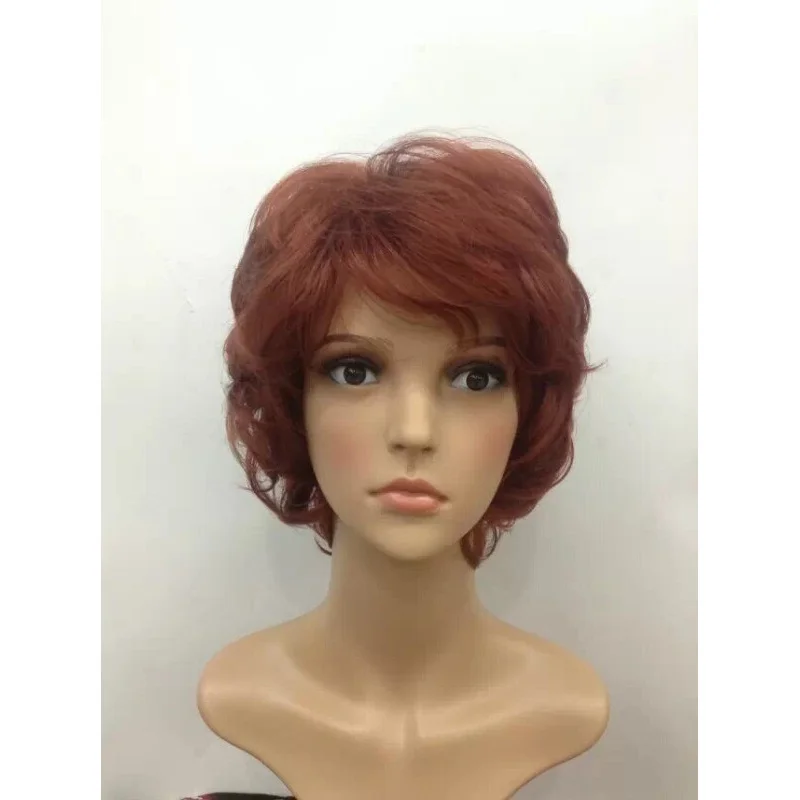 

Ladies Wigs Short Women Copper Red Curly Wig Daily Hair Wig+Wig Cap