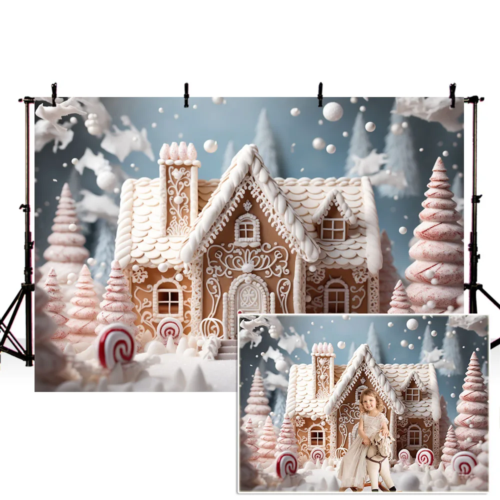 منازل عيد الميلاد الخلفيات التصوير الفوتوغرافي ، وبيوت الزنجبيل ، وأشجار عيد الميلاد ديكور الثلوج ، والخلفيات للأطفال صورة ، استوديو الصور ، صور