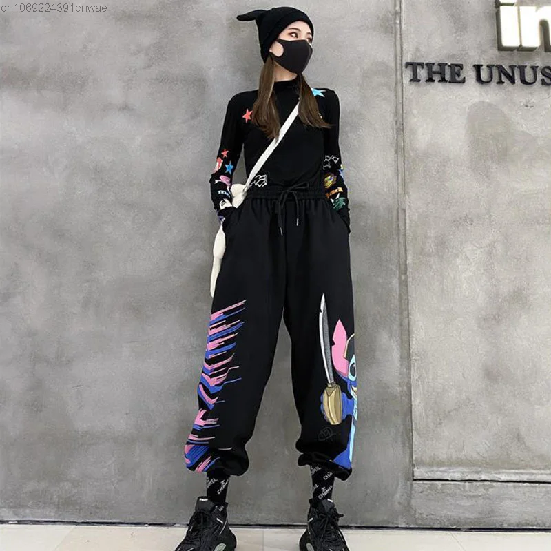 Disney Stitch Hip Hop Wide Leg Pants Kawaii Cartoon Grunge Emo Fashion Baggy Pants Y 2k Korean Style Popular Trousers Women Girl