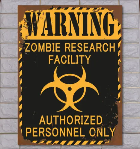 WARNING ZOMBIE RESEARCH FACILITY Retro Metal Sign Man Cave Bar Pub Plaque Gift