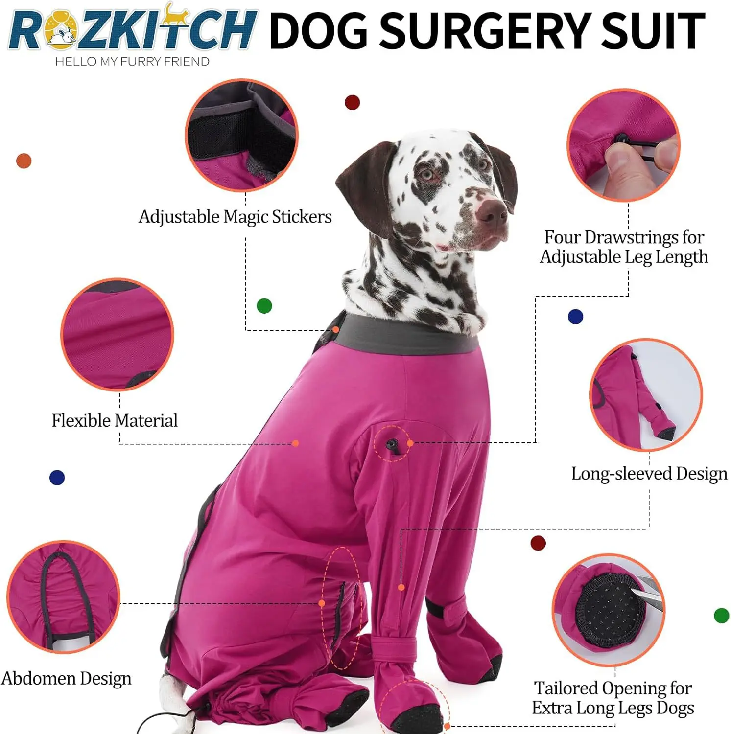 Four Leg Dog Recovery Suit with Paw Covers, Anti Shedding Dustproof Surgical Onesie for Spay Wound Protection