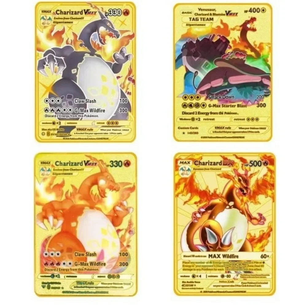 Pokemon Cards Metal Card Charizard Pikachu Pokémon Metal Letters Game Collection Cards Birthday Gifts Children for GuestsEnglish