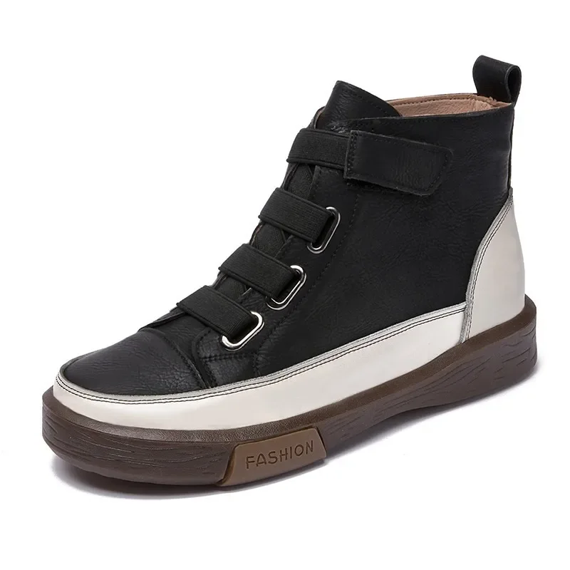 Careaymade-big size women's winter Shoes Flat Genuine Leather Antique Color Matching Front Tie Ladies Boots Trend women Shoes