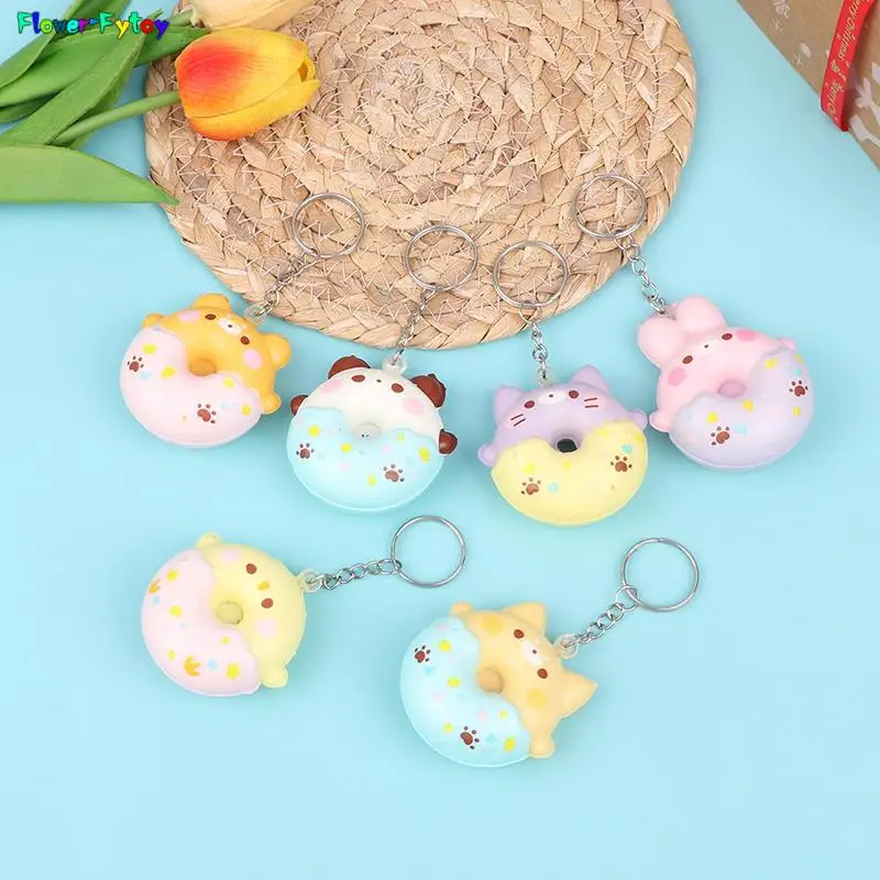 Donut Vent Pendant PU Slow Rebound Animal Decompression Vent Toy Sponge Pendant Keychain Squishy Stress Reliever Toys Random