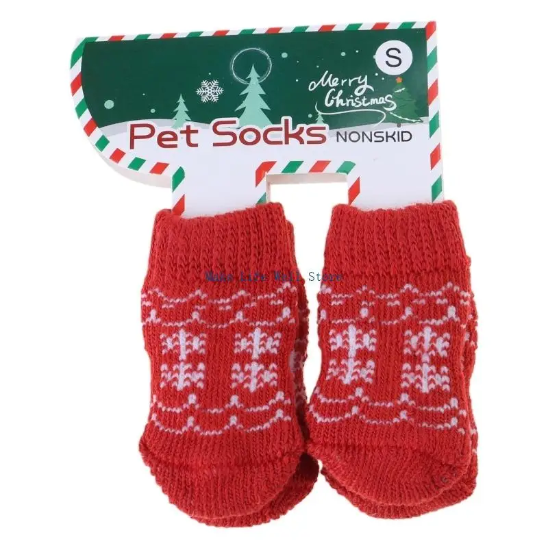  4pack Christmas Winter Dog Socks Warm Dog Socks Puppies Outdoor Paws Protectors