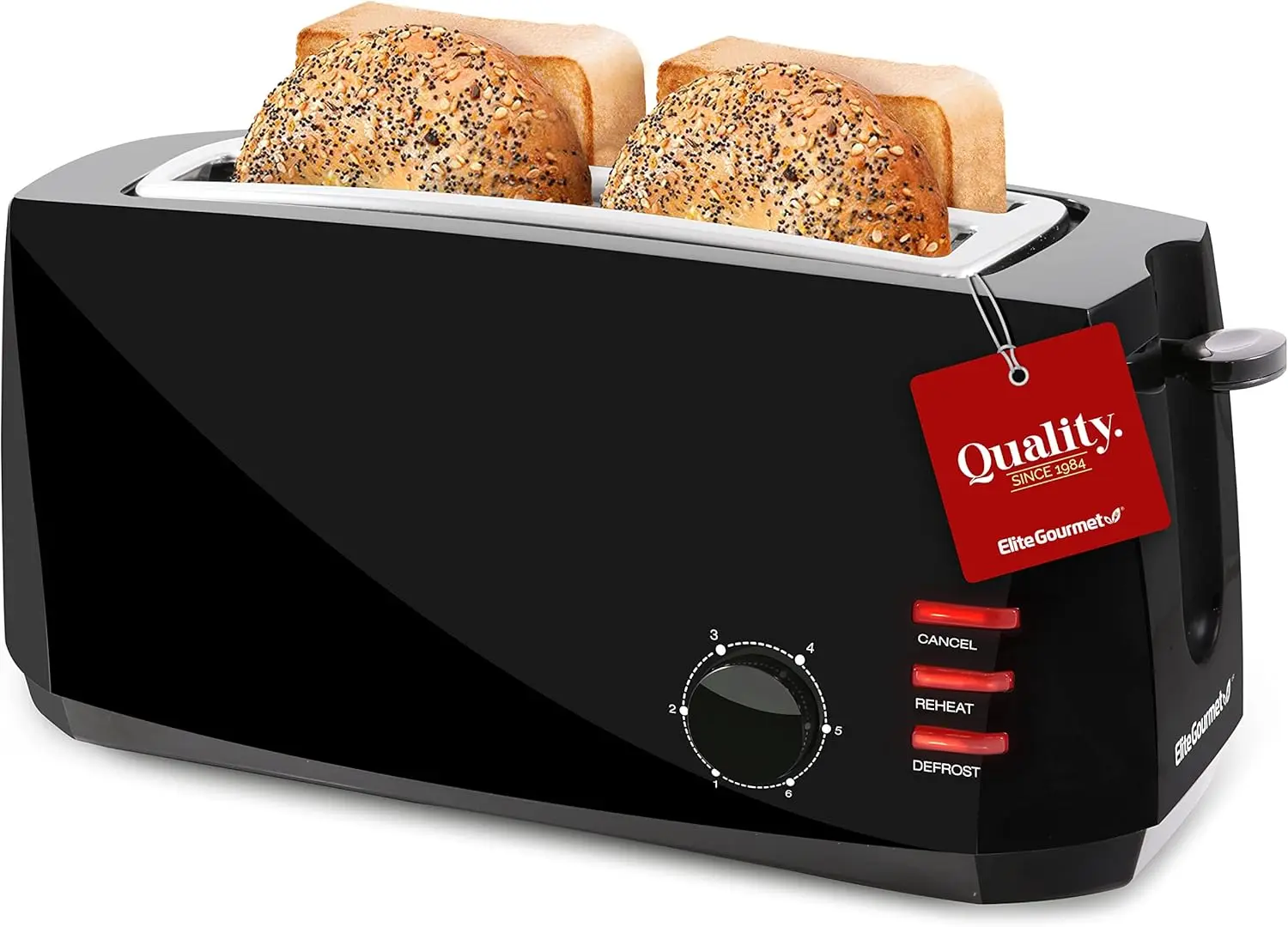 

4-Slice Long Slot Toaster with 6 Settings, Defrost, Reheat, Cancel Functions and Slide-Out Crumb Tray for Bagels and Waffles