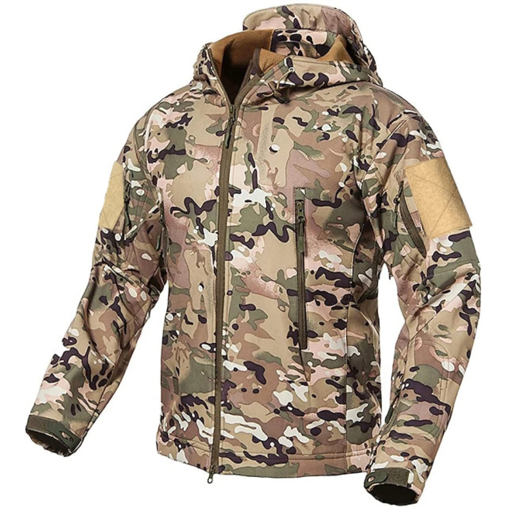 Custom LOGO autumn winter men\'s waterproof camouflage jacket outdoor tactical mountaineering camouflage warm fleece soft shell