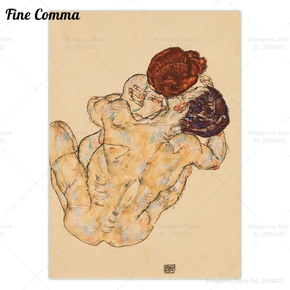 Lover Hug Man and Woman Egon Schiele Vintage Poster Body Sketch Wall Art Canvas Print Antique Painting Copy Home Decor Gift