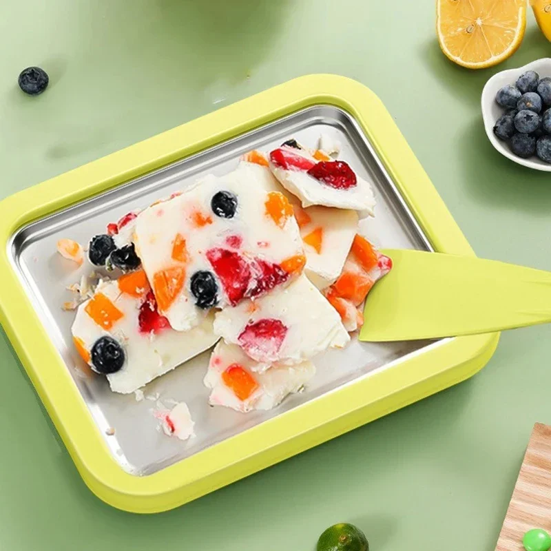 

304 Stainless Steel Ice Cream Roll Maker DIY Rectangular with Shovel Freezing Yogurt Fruits Mix Maker Stir Fried Ice Machine