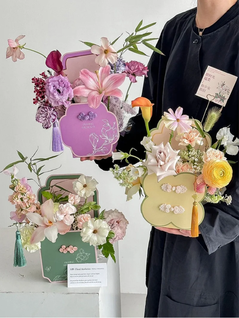 3pcs Portable Flower Packaging Box Rose Wrapping Gift Bag Birthday Party Wedding Decoration Flower Shop Bouquet Handbag image 3