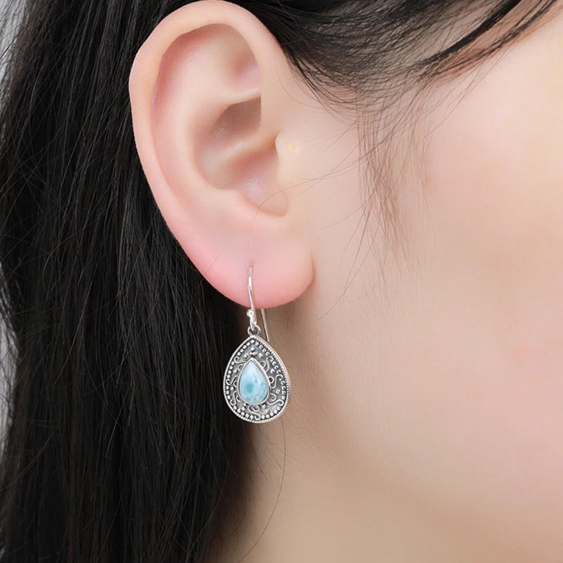 XYOP 2023 Jewelry 925 Sterling Silver Three-Dimensional Larimar Earrings Custom Wholesale Evening Party