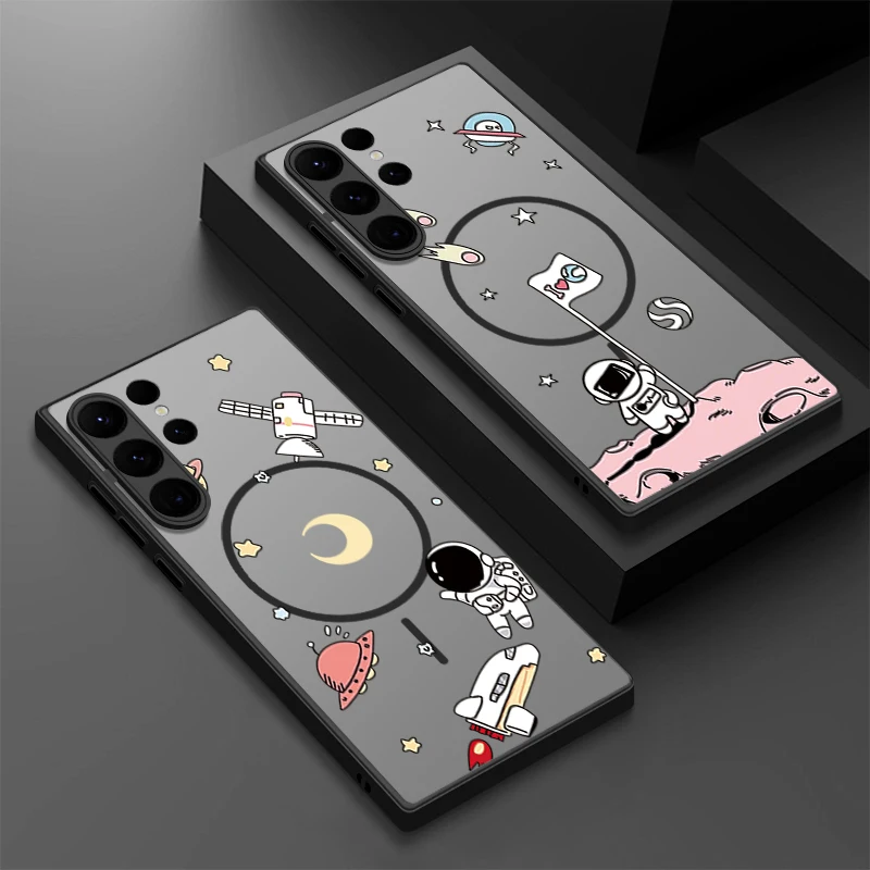 Cartoon-Astronauten-Muster Magnetische Hülle für Samsung Galaxy S26 S25 S24 S22 Ultra S24 S23 S25 FE für Magsafe Matte Handyhülle