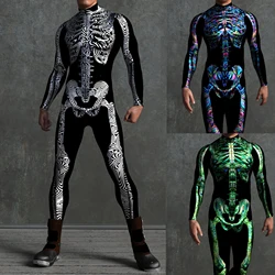 Men Women 3D Colorful Skeleton Bodysuit Cyber Punk Jumpsuit Halloween Party Carnival Cosplay Costume Performance Romper Zentai