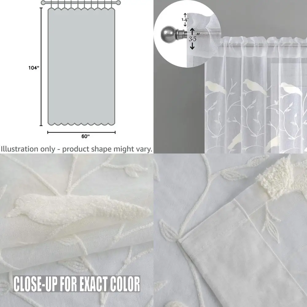 

Birds Embroidered 104 Sheer Curtains, Set of 2 for Living Room & Bedroom