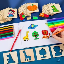 Zabawki Montessori dla dzieci zabawki do rysowania drewniane DIY szablon do malowania szablony nauka zabawek edukacyjnych dla dzieci prezent na boże narodzenie