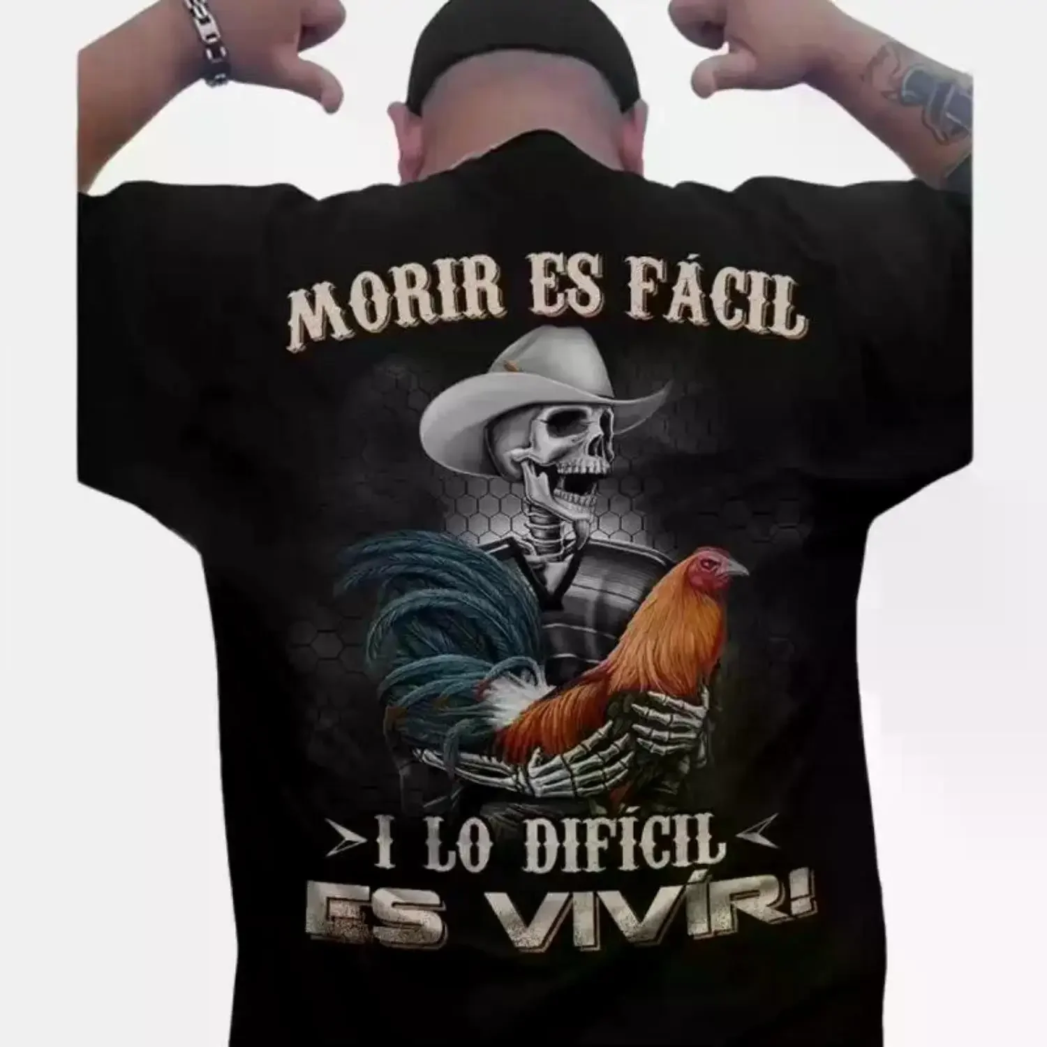 Men's Moris Es Facil Mexican Style T-Shirt, Big Rooster Gamefowl Shirt, Father's Day Ideal Gift, Shirt For Dad For Husband For HimCotton Menswear