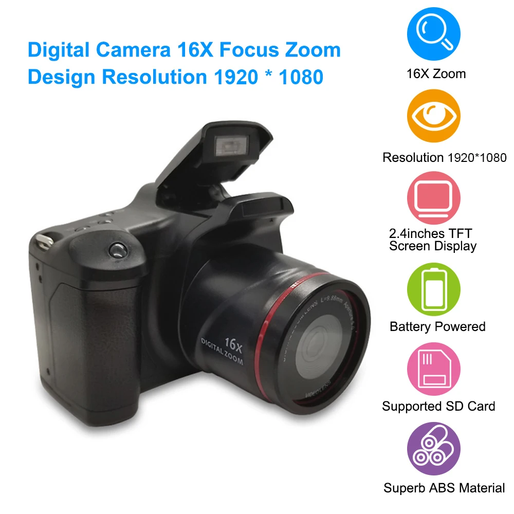 Digital Camera 16X Focus Zoom Design Resolution 1920*1080 Supported Storage Card Battery Powered Operated for Photos Taking
