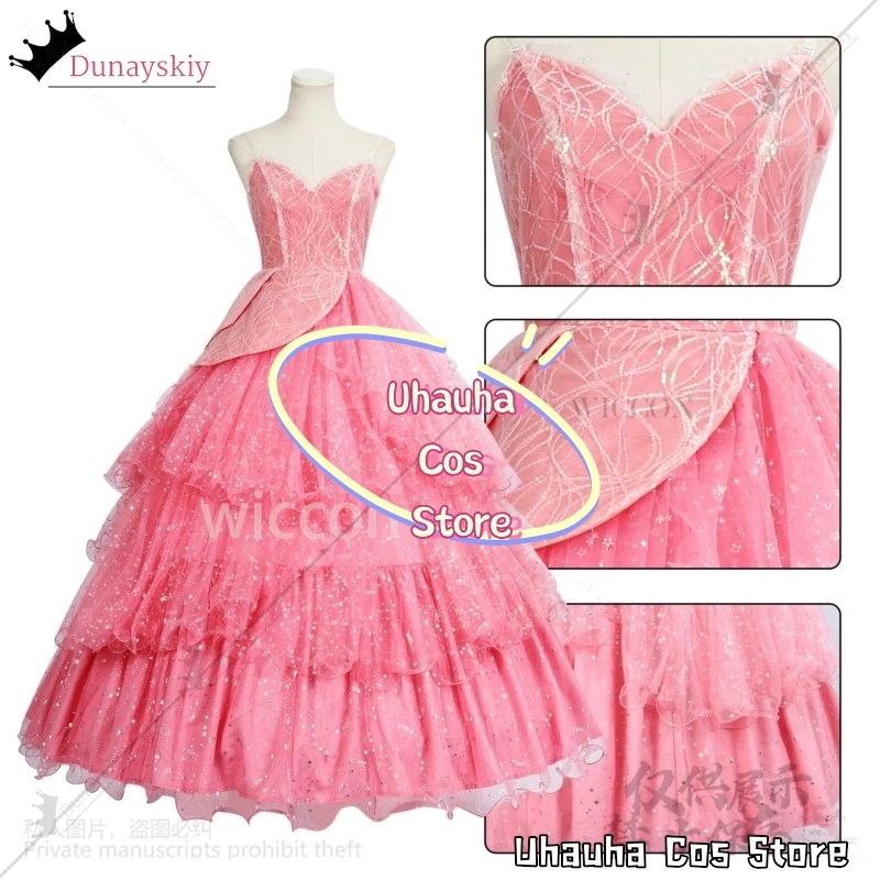 Glinda malvado cosplay anime filme traje rosa vestido lolita noite bonito terno peruca halo brinco conjunto para meninas de halloween personalizado