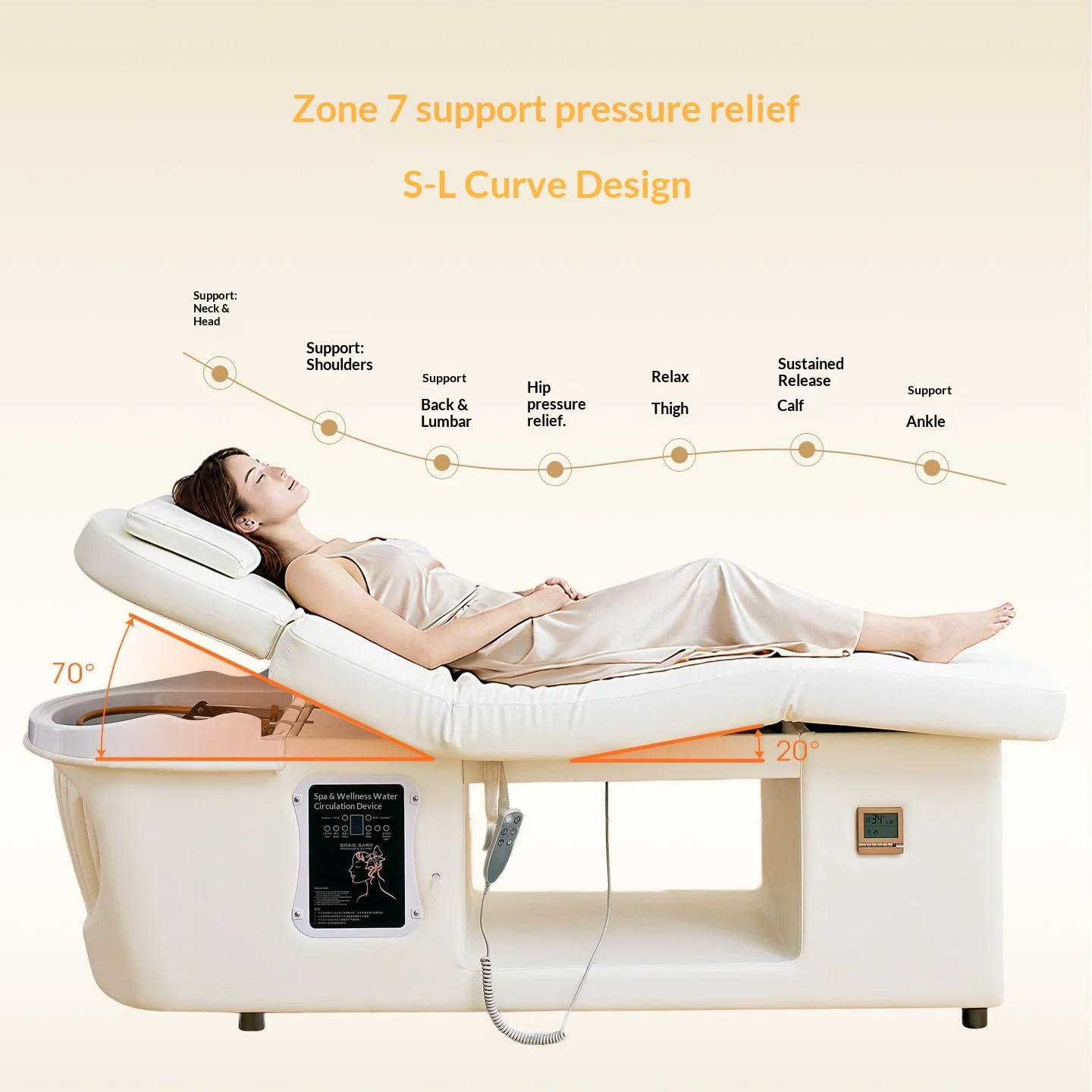 &c Electric Lifting Beauty Bed Water Circulation Fumigation Storage Space High-Density Sponge Modern for Beauty Salon Bathroom