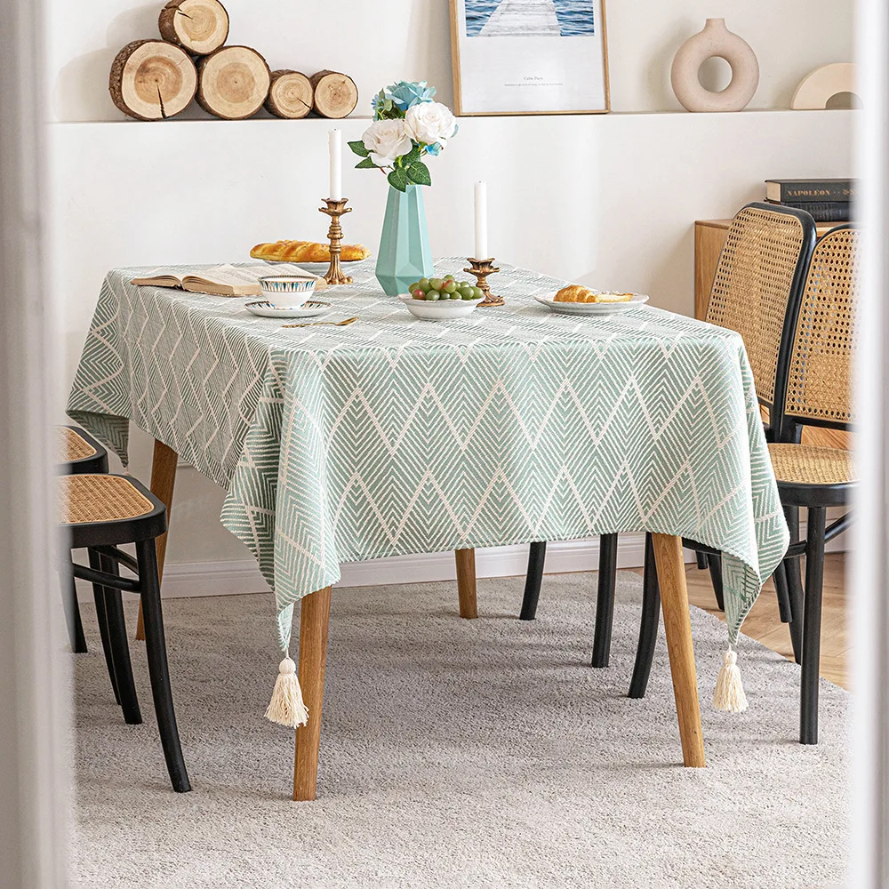 Three Dimensional Jacquard Wave Pattern Cotton Linen Japanese Tea Table Tablecloth Simple Ins Dining Table Tablecloth