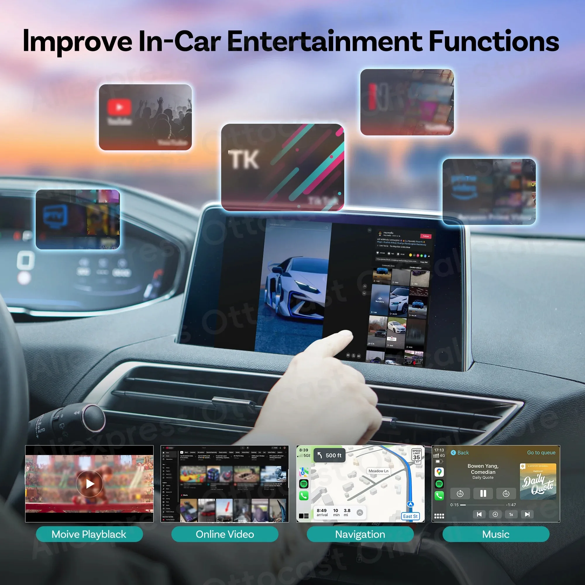 OTTOCAST New Play2Video PRO Ottoadapter Wireless CarPlay Android Auto Adapter TV Stick Video Box Car Accessories for Benz VW