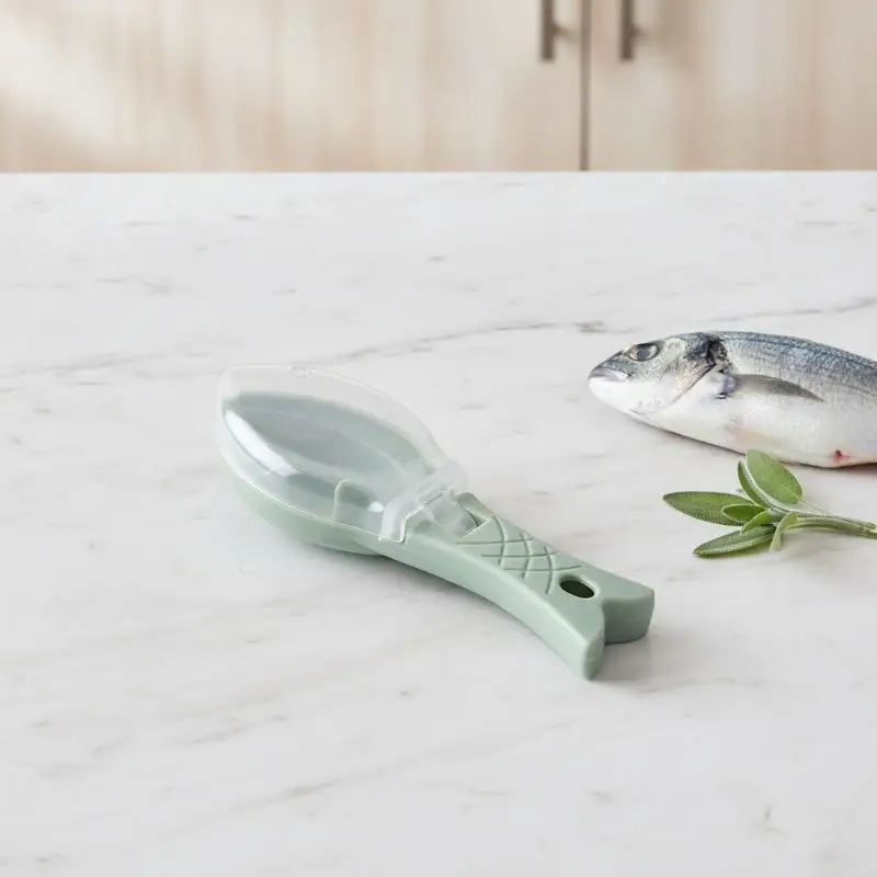Fish Scales Scraper with Cover No Scatter Food Grade Fish Cleaning Tool for Home Kitchen Outdoor Fishing BBQ Use