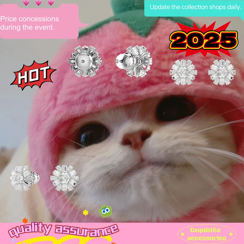 

New hot selling snowflake white crystal earrings, romantic jewelry, ladies' cat accessories, gifts