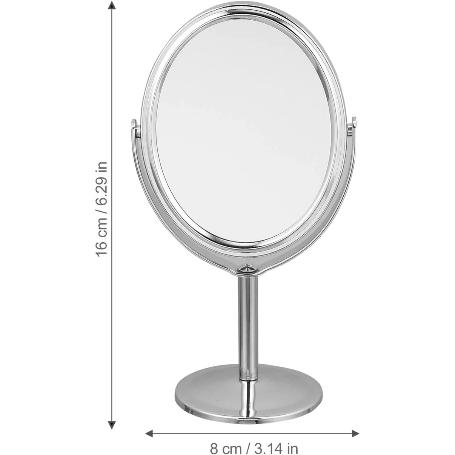 Desktop Swivel Bathroom  Magnifying  Vanity  with Stand Desk  Rotatable Double- Sided Round Swivel   Metal Frame  (Silver)