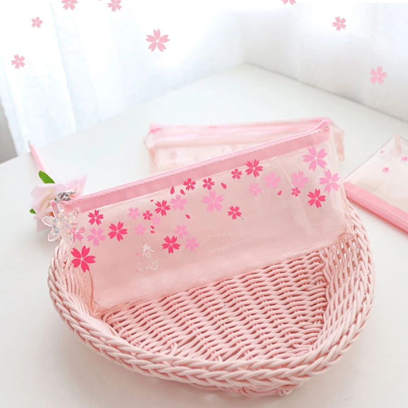 Sakura Pencil Cases For Girls Kawaii Stationery Pencil Bag Estuches Escolar Transparent Pen Case School Supplies Pencilcase