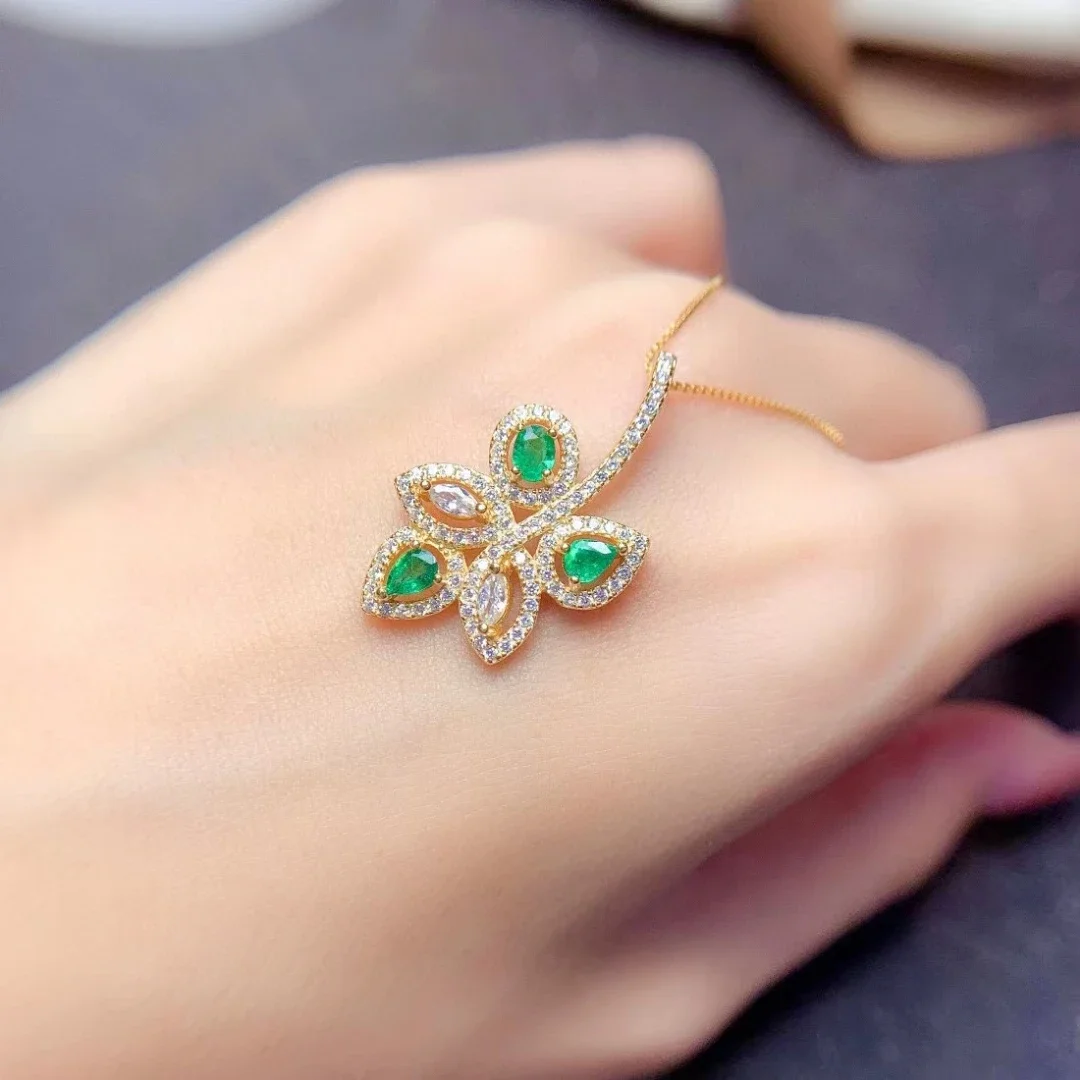 أزياء الفضة والمجوهرات 100٪ الزمرد الطبيعي قلادة قلادة 925 الفضة السيدات هدية