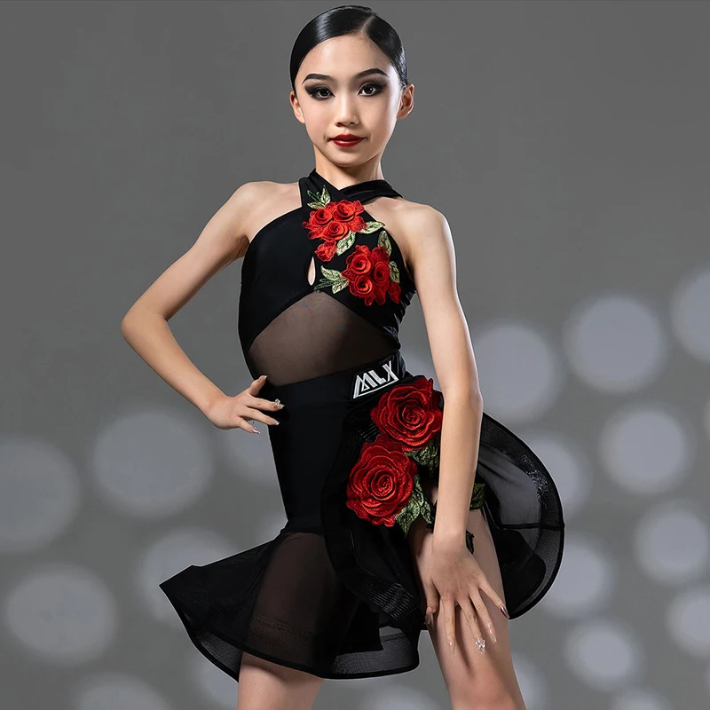 Summer Children's New Latin Dance Dress Kids Prom Clothing Split Set Girls'  Rumba Samba Dance Training Performance Wear VBH101