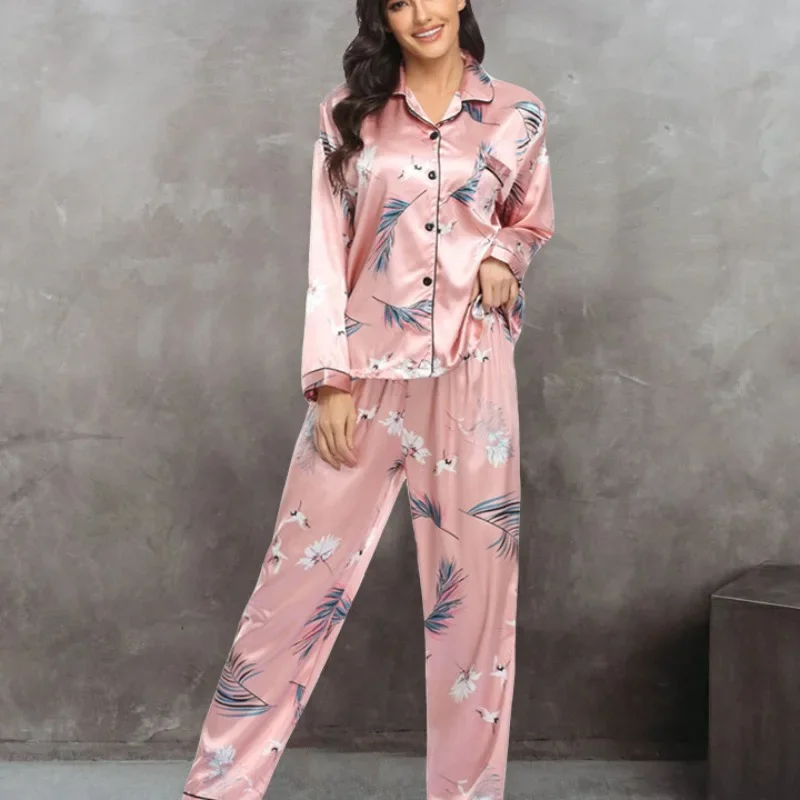 Conjunto de pantalones de pijama para mujer, ropa de casa fina de primavera, prendas de vestir exteriores de Europa y América, Simple, cómodo, informal, transpirable, suelto