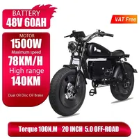 ZPW Black Warrior 1500W Motorbikes 48V 60AH Ebike Adult Road Electric Bicycle 20 inch Off-road Fat Tyre Electric Bike 78KM/H
