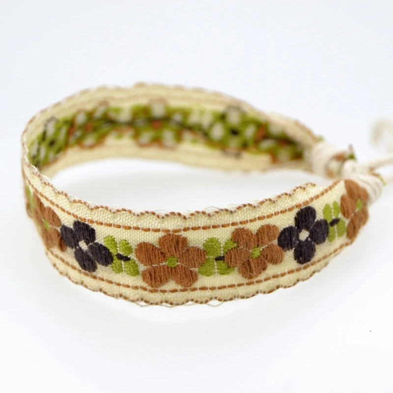 Boho Strawberry Flower Embroidered Woven Bracelet Friendship Wrap Bracelet