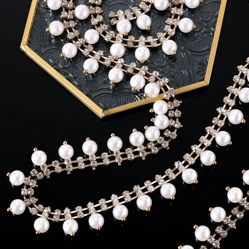 1 Yard Perle Quaste Strass Kristall Trim Kette Nähen auf Strass Tasse Kette für DIY Kleidungsstücke Schuhe Taschen Nähen/kleber auf Dekoration