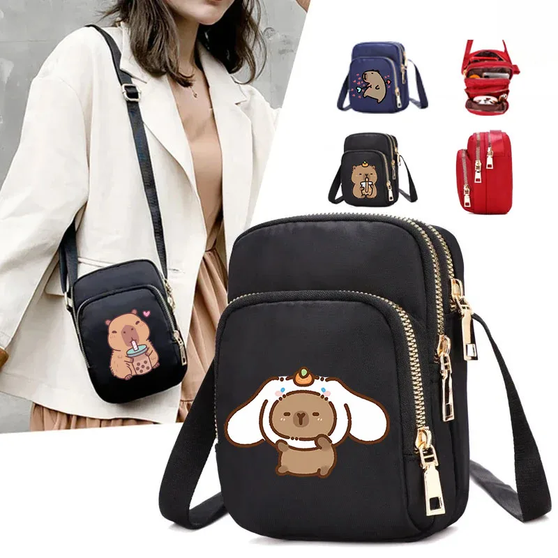 

Cute Capybaras Nylon Women's Bag Zipper Crossbody Bags Mobile Phone Ladies Travel Women's Handbag Wrist Female Casual Pouch Bags