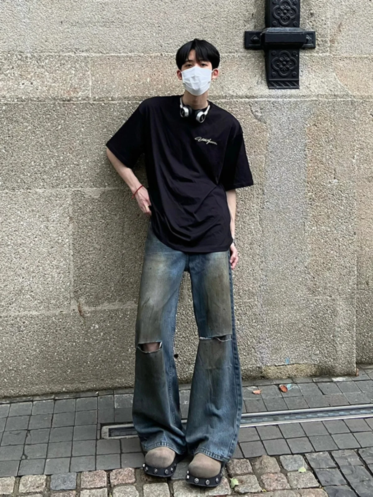 

Мужские джинсы Rust Blue 2024 New American Vibe High Street Design Sense Cool, прямые брюки, износостойкие длинные брюки