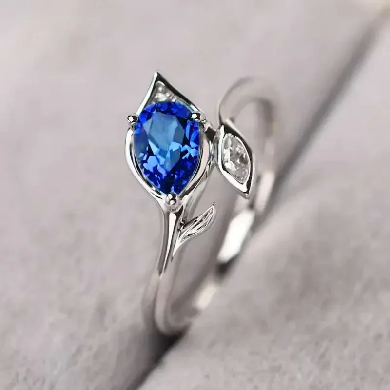 2024 Bright Blue Zirconia Ring Lady Chic Fashion Finger Jewelry for Engagement Trendy Silver Color Accessories for Wedding