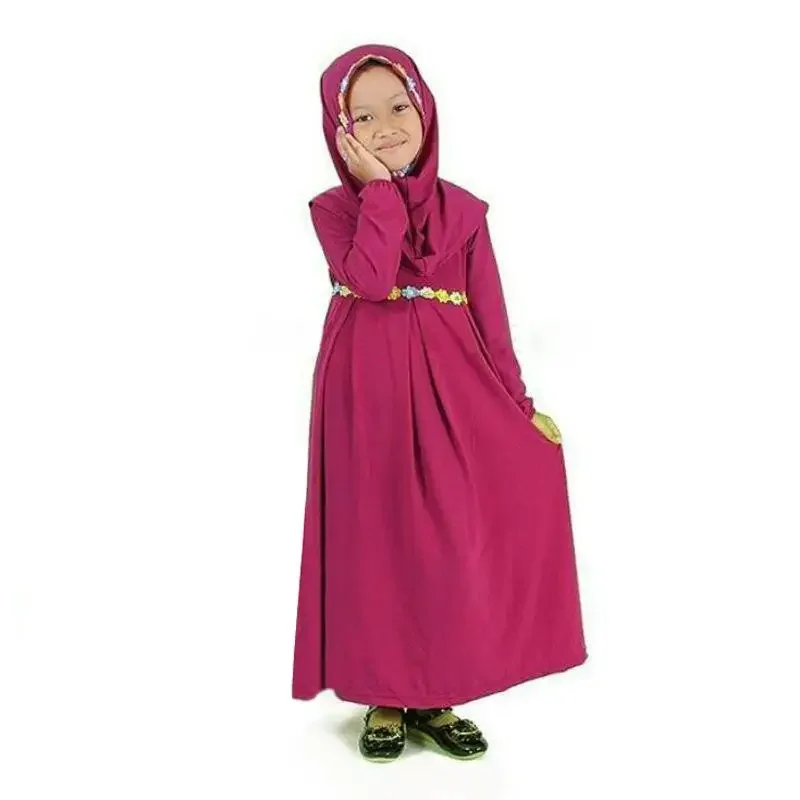 2 Piece Kids Girls Muslim Khimar Prayer Long Sleeve Maxi Dress Hijab Set Islamic Arabic Kaftan Dubai Traditional Kaftan Eid Gown